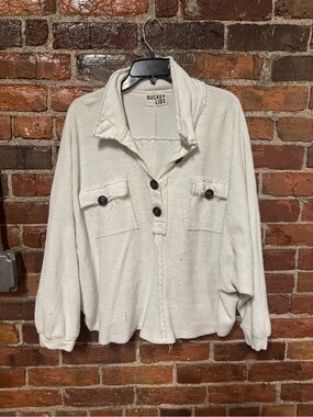 Bucket List White Button-Front Pullover OS